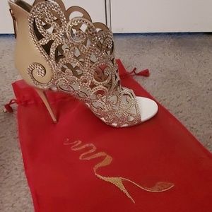 Rene Caovilla-Gold Satin Strass Bootie